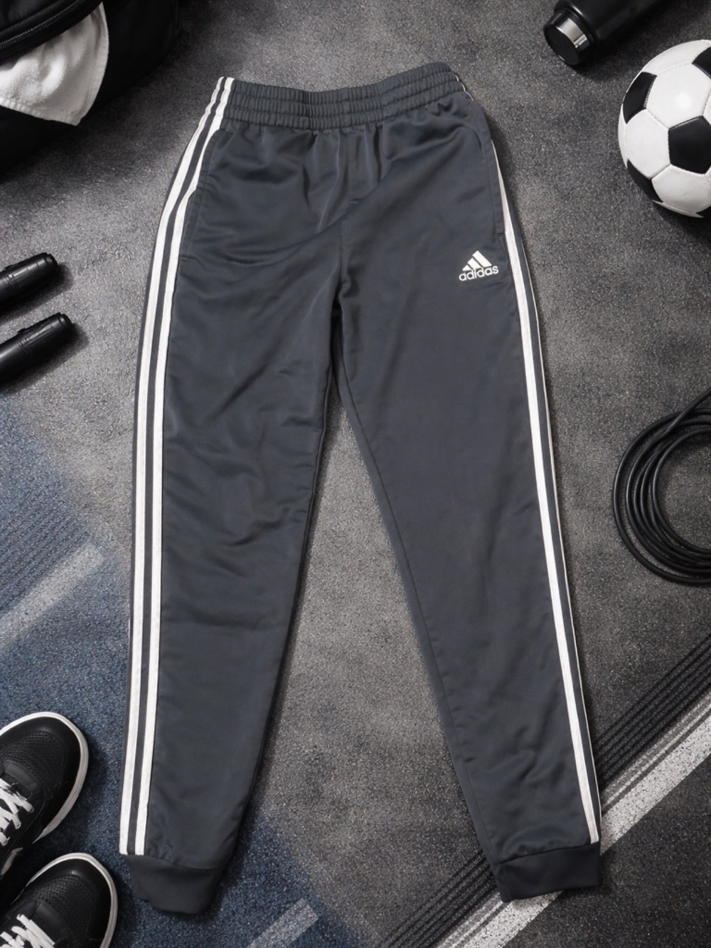 adidas Kids Charcoal Joggers with White Side Stripes Size Medium